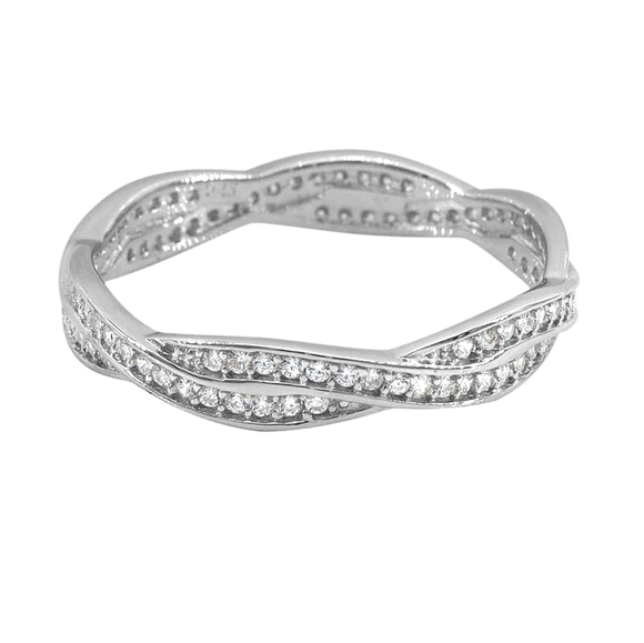 Sterling Silver CZ eternity "Twist of Fate" band ring sz 8 NEW - Picture 2 of 4